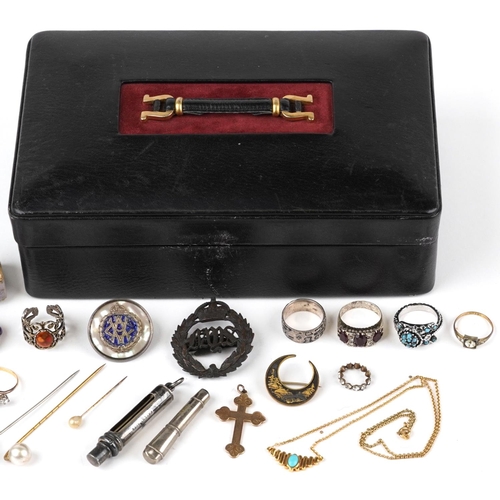 3726 - Antique and later jewellery, some silver, including Japanese damascene brooches, Junghans wristwatch... 