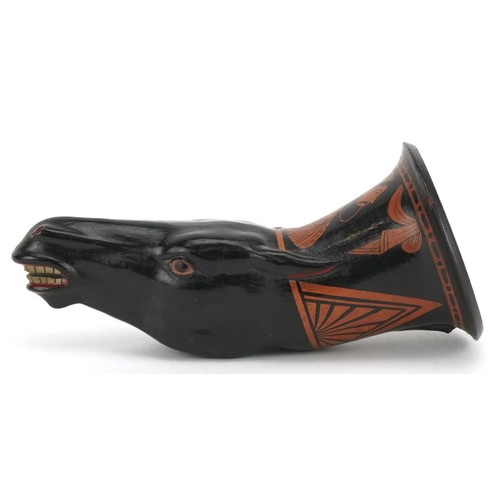 418 - Antique Apulian Red-figured Rhyton in the form of a horse head, 17cm in length