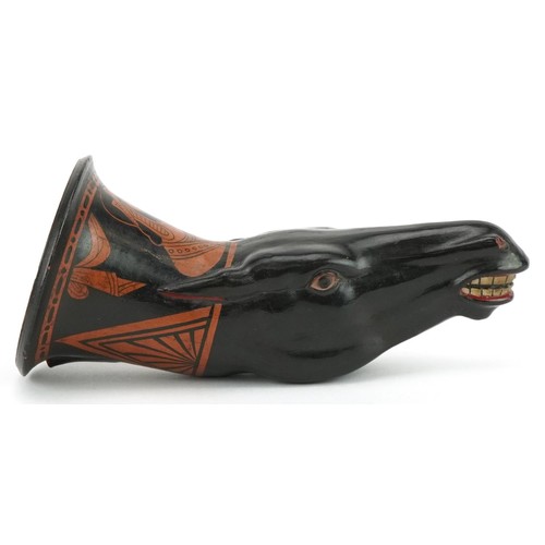 418 - Antique Apulian Red-figured Rhyton in the form of a horse head, 17cm in length