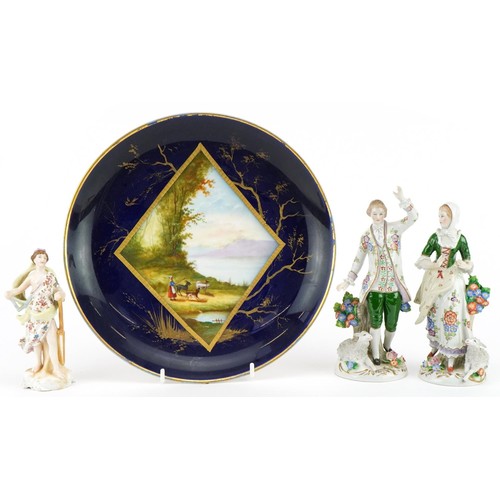 251 - 19th century  and later Continental porcelain including a pair of Dresden floral encrusted figures o... 