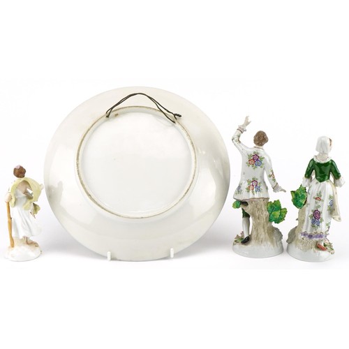 251 - 19th century  and later Continental porcelain including a pair of Dresden floral encrusted figures o... 