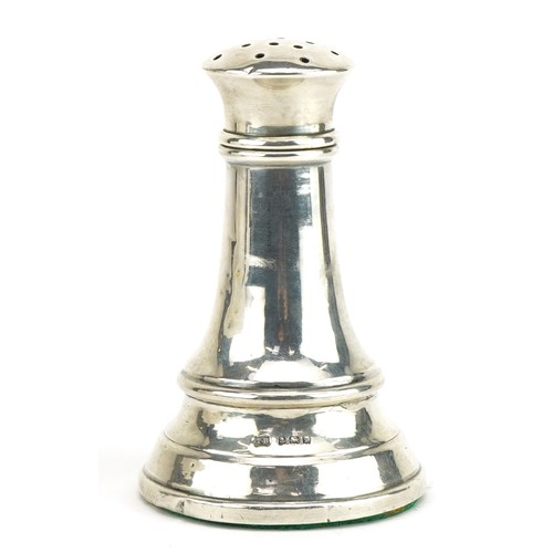 161 - Thomas Bishton, George V silver caster in the form of a chess pawn, Birmingham 1910, 10.5cm high, 12... 