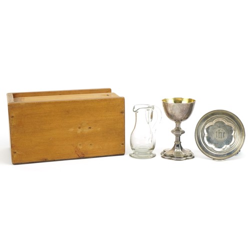 182 - Richards & Brown, Victorian ecclesiastical silver holy communion set comprising chalice and plate wi... 