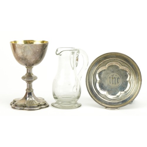 182 - Richards & Brown, Victorian ecclesiastical silver holy communion set comprising chalice and plate wi... 