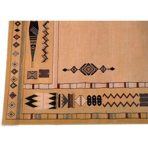 2193 - Rectangular Aztec style beige ground rug having and allover repeat design, 300cm x 202cm