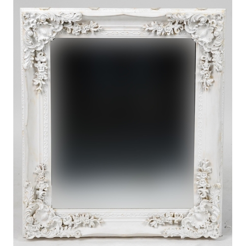 2170 - Contemporary ornate cream painted wall mirror with bevelled glass, 78cm x 68cm