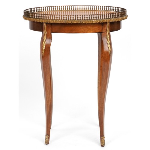 2034 - French Louis XV style parquetry inlaid kingwood side table with gilt metal mounts and gallery, 60cm ... 