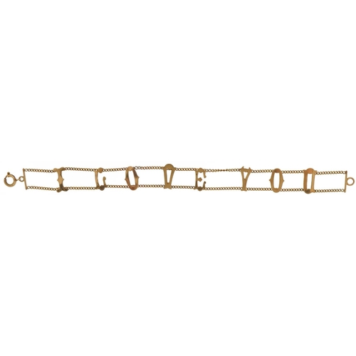 3654 - 9ct gold I love you bracelet, 16cm in length, 4.8g