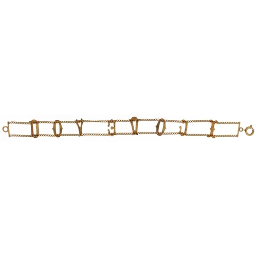 3654 - 9ct gold I love you bracelet, 16cm in length, 4.8g