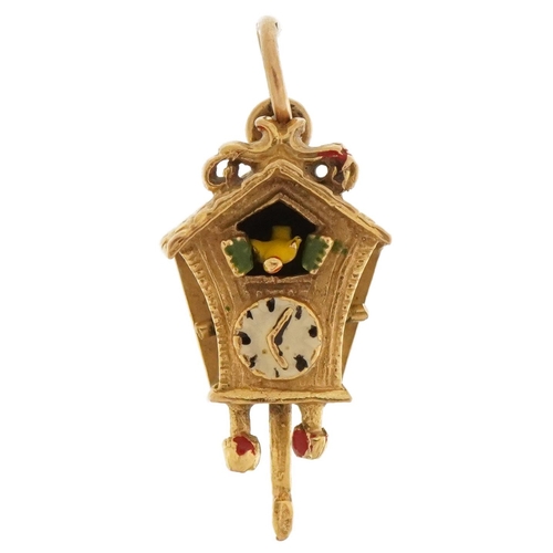 3612 - 9ct gold and enamel cuckoo clock charm, 2.1cm high, 2.5g