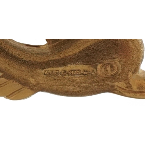 3580 - 9ct gold dolphin charm, 2.7cm in length, 1.3g