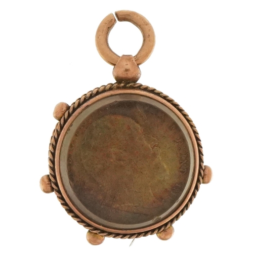 3635 - 9ct gold mounted pendant housing an Edward VII 1902 enamelled Maundy three pence, 2.2cm high, 5.0g