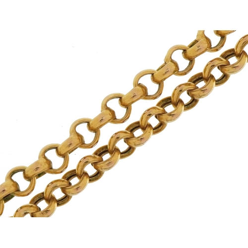 3403 - Yellow metal Belcher link necklace with 9ct gold clasp, 43cm in length, 7.5g