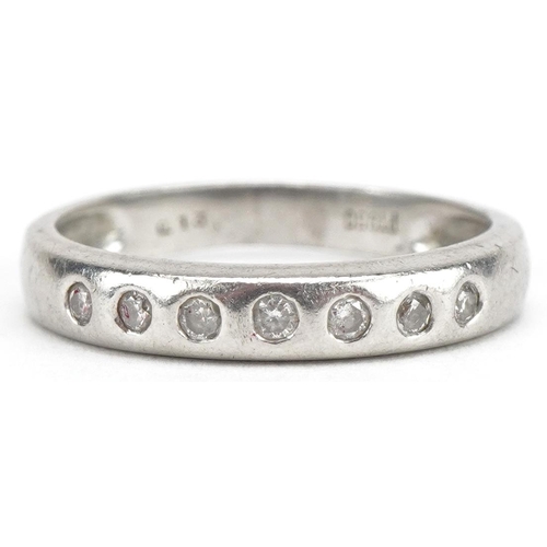 3634 - Platinum diamond half eternity ring, total diamond weight approximately 0.13 carat, size M, 3.3g