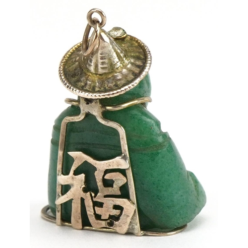 3710 - Chinese 14ct gold green jade Buddha pendant, 3cm high, 9.0g