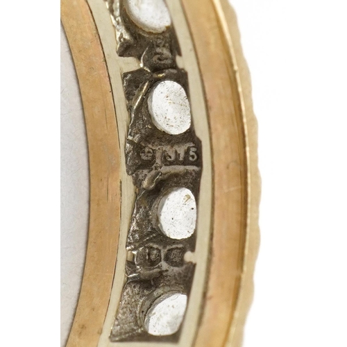 3541 - 9ct two tone gold clear stone half eternity ring, size L/M, 3.2g