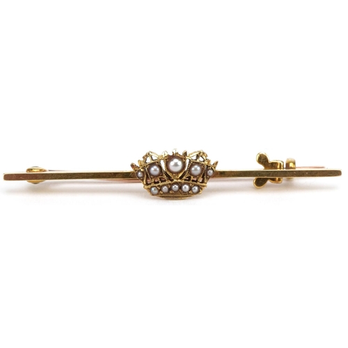 3103 - Naval interest 14ct gold seed pearl Merchant Navy bar brooch housed in a Goldsmiths & Silversmiths C... 