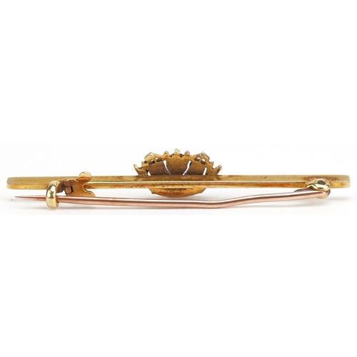 3103 - Naval interest 14ct gold seed pearl Merchant Navy bar brooch housed in a Goldsmiths & Silversmiths C... 