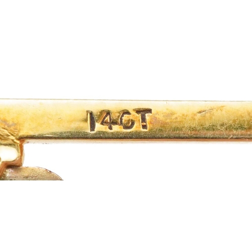 3103 - Naval interest 14ct gold seed pearl Merchant Navy bar brooch housed in a Goldsmiths & Silversmiths C... 