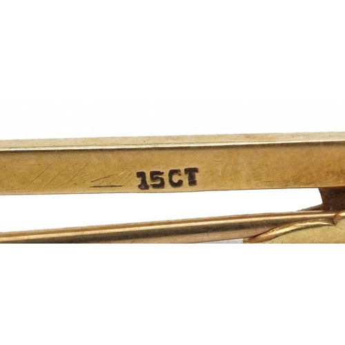 3440 - 15ct gold enamel and pearl duck bar brooch housed in a Goldsmiths & Silversmiths Company London fitt... 