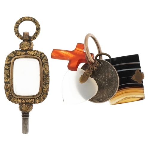 3062 - Antique jewellery including a Georgian unmarked gold split ring, agate book charm and yellow metal w... 