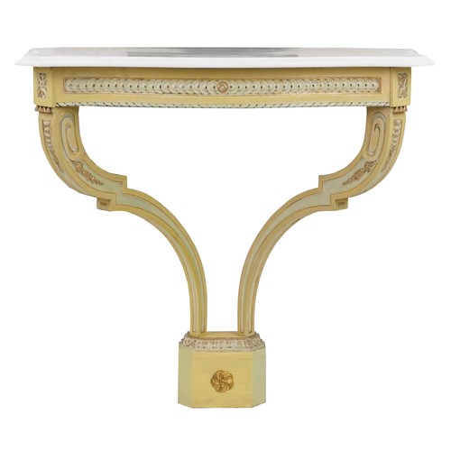 2049 - French cream and gilt painted console table with marble top, 85.5cm H x 84cm W x 43cm D