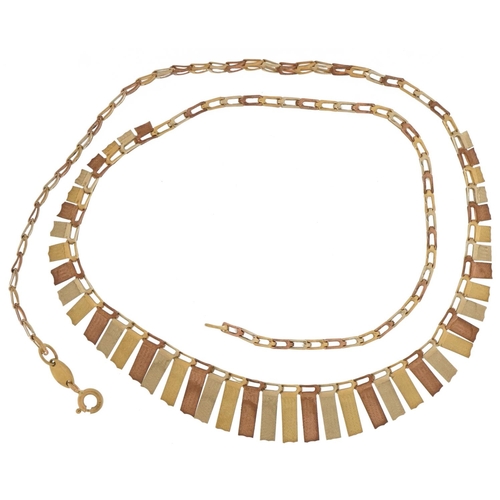 3335 - Modernist 9ct three tone gold graduated necklace, 42cm in length, 7.0g