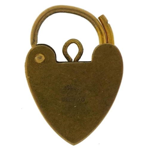 3560 - 9ct gold love heart padlock, 2cm high, 2.2g