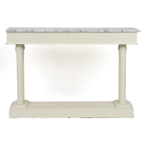 2106 - Contemporary white painted Greek key design console table with marble top, 91cm H x 131.5cm W x 29.5... 