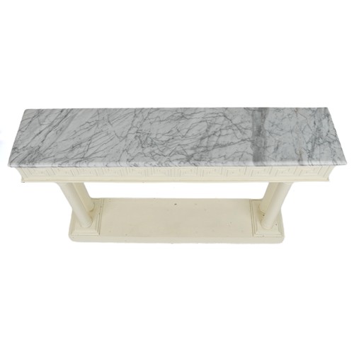 2106 - Contemporary white painted Greek key design console table with marble top, 91cm H x 131.5cm W x 29.5... 