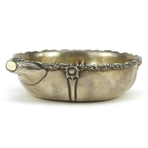 692 - Tiffany & Co, sterling silver one pint porringer cast with stylised flowers and foliage, numbered 14... 