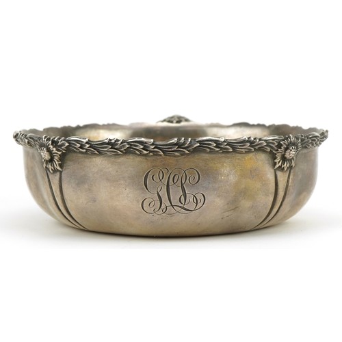 692 - Tiffany & Co, sterling silver one pint porringer cast with stylised flowers and foliage, numbered 14... 