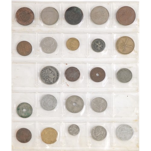 1597 - Antique and later world coinage arranged in an album including 1951 Canadian five cents