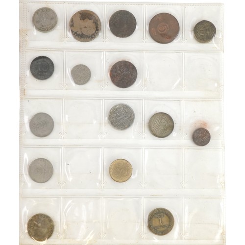 1597 - Antique and later world coinage arranged in an album including 1951 Canadian five cents