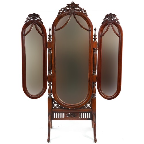 2102 - Mahogany triple aspect dressing mirror, 197cm high x 144cm wide