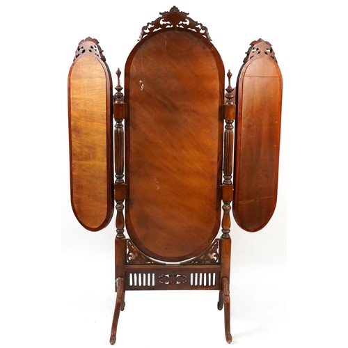 2102 - Mahogany triple aspect dressing mirror, 197cm high x 144cm wide