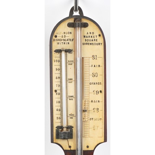 378 - Robinson, 19th century rosewood stick barometer, 92cm high