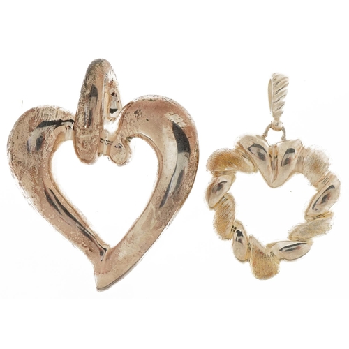 3575 - Two Italian silver love heart pendants, one impressed Milor, the largest 5cm high, total 22.0g