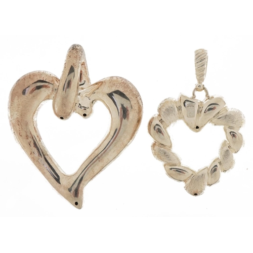 3575 - Two Italian silver love heart pendants, one impressed Milor, the largest 5cm high, total 22.0g