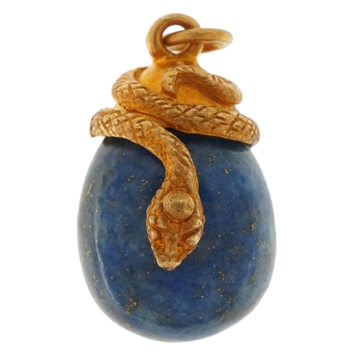 3614 - Silver gilt and lapis lazuli serpent egg pendant, impressed Russian marks, 3cm high, 13.5g