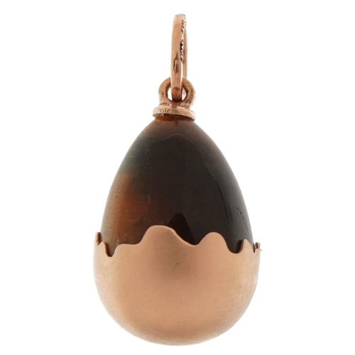 3623 - 14ct gold and tiger's eye egg pendant, impressed Russian marks to the suspension loop, 2.6cm high, 5... 