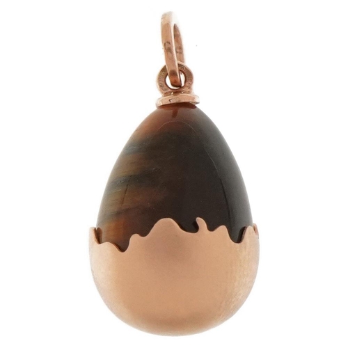 3623 - 14ct gold and tiger's eye egg pendant, impressed Russian marks to the suspension loop, 2.6cm high, 5... 