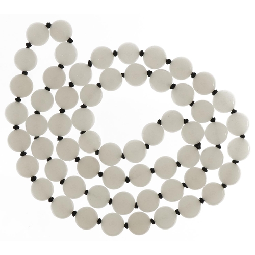 3401 - Chinese white gold bead necklace, each bead approximately 10.2mm in diameter, 70cm in length, 94.0g