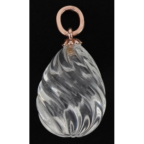 3647 - 14ct gold and rock crystal egg pendant, impressed Russian marks to the suspension loop, 2.8cm high, ... 