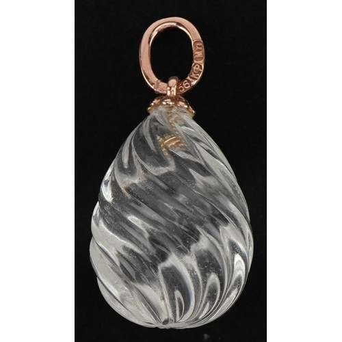 3647 - 14ct gold and rock crystal egg pendant, impressed Russian marks to the suspension loop, 2.8cm high, ... 