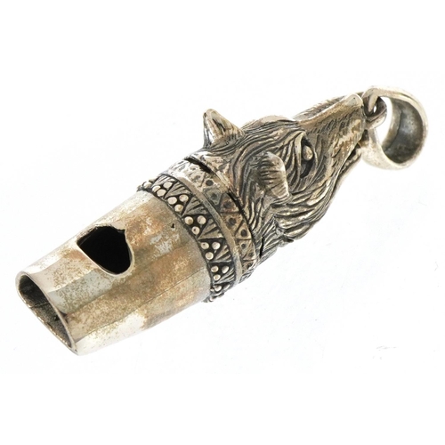 3657 - Novelty sterling silver whistle pendant in the form of a wolf's head, 4.7cm high, 12.4g