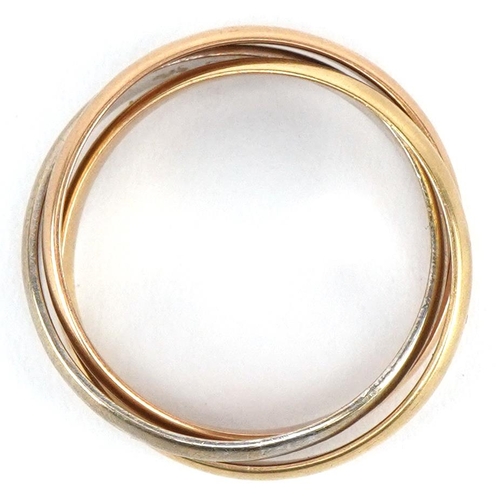 3451 - 9ct three tone gold Russian wedding ring, size M, 4.5g