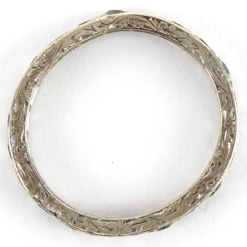 3395 - White gold clear stone eternity ring, indistinct hallmarks, size J/K, 2.0g