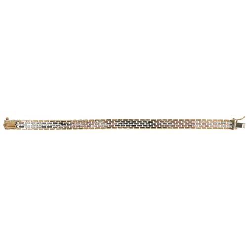 3161 - 9ct two tone gold watch strap design bracelet, 18cm in length, 12.2g