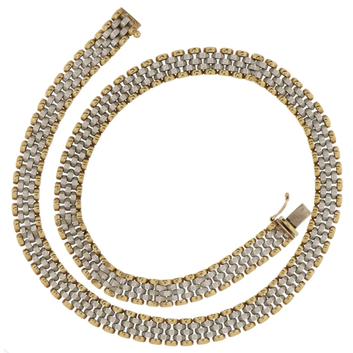 3159 - 9ct two tone gold watch strap design necklace, 40cm in length, 25.5g